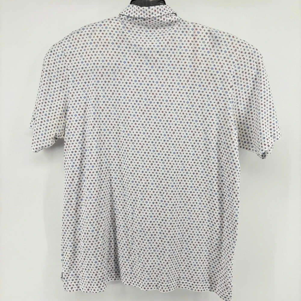Peter Millar Seaside Mens XL Pima Cotton Floral Polo Shirt White Blue MF21K8